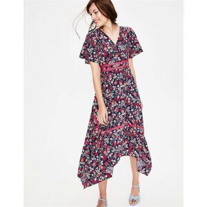 Boden Holly Hanky Hem Floral Midi Dress With Asymmetrical Hem‎ Sz 10